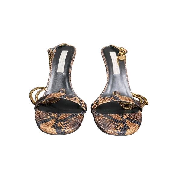 Stella McCartney Stella 100 Reptile Print Heel Sandals Chain Strap Brown Sz 6/36 - Picture 7 of 16
